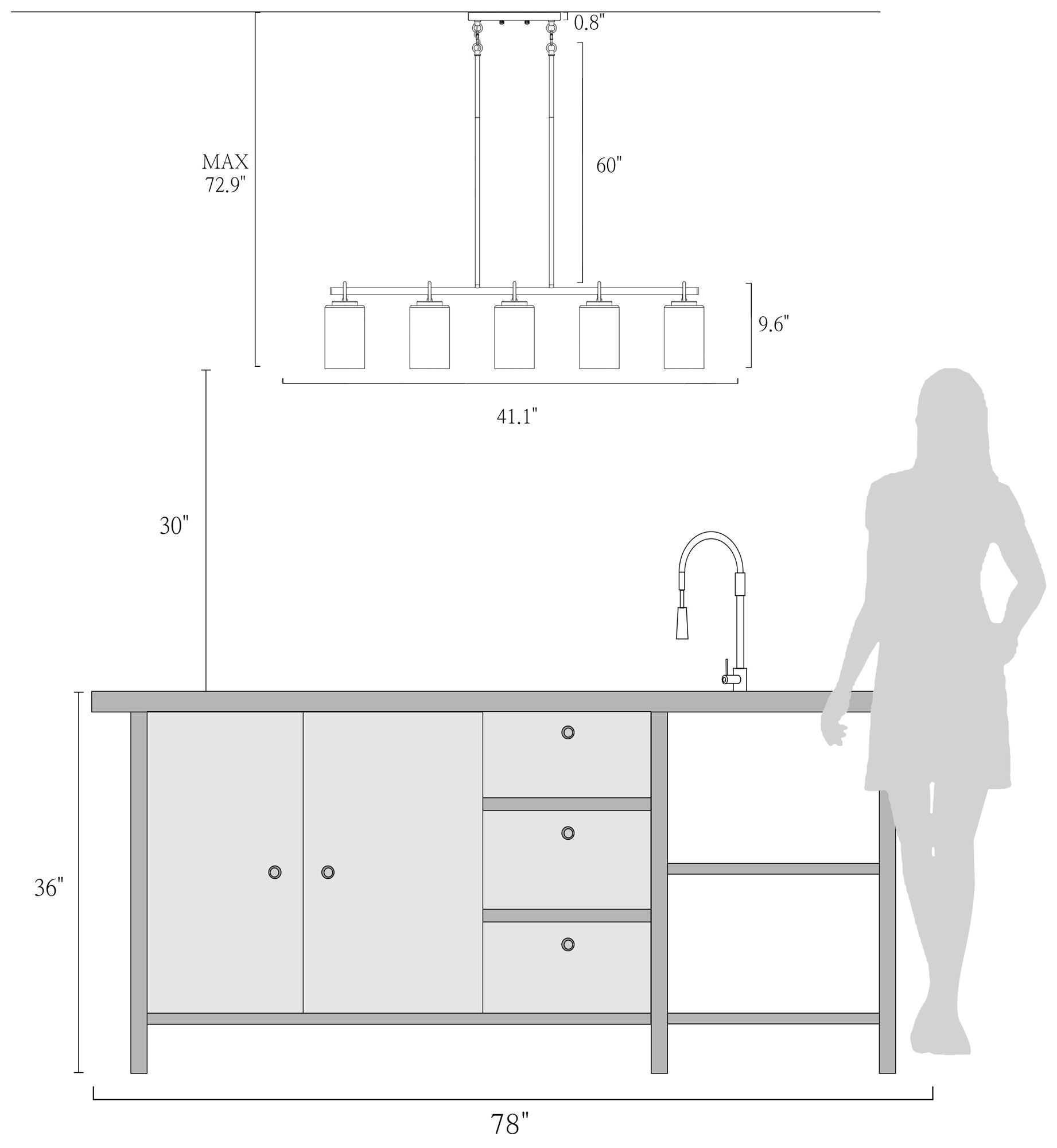 Image 6 5-Lights 41.3"W Linear Metallic Gold Chandeliers more views