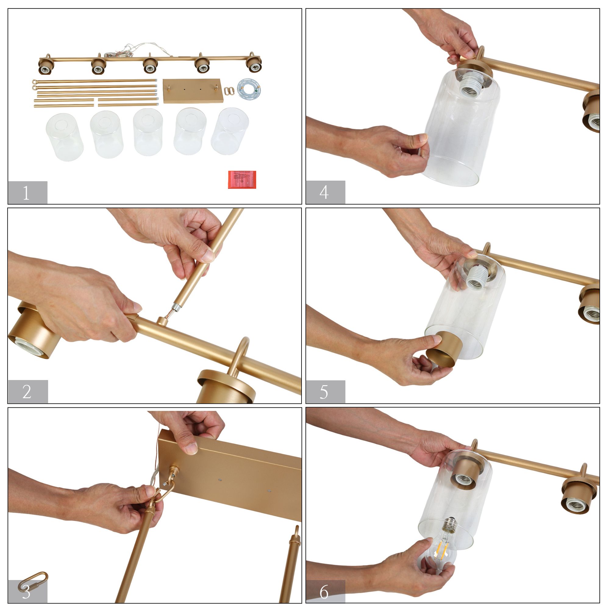 Image 7 5-Lights 41.3"W Linear Metallic Gold Chandeliers more views