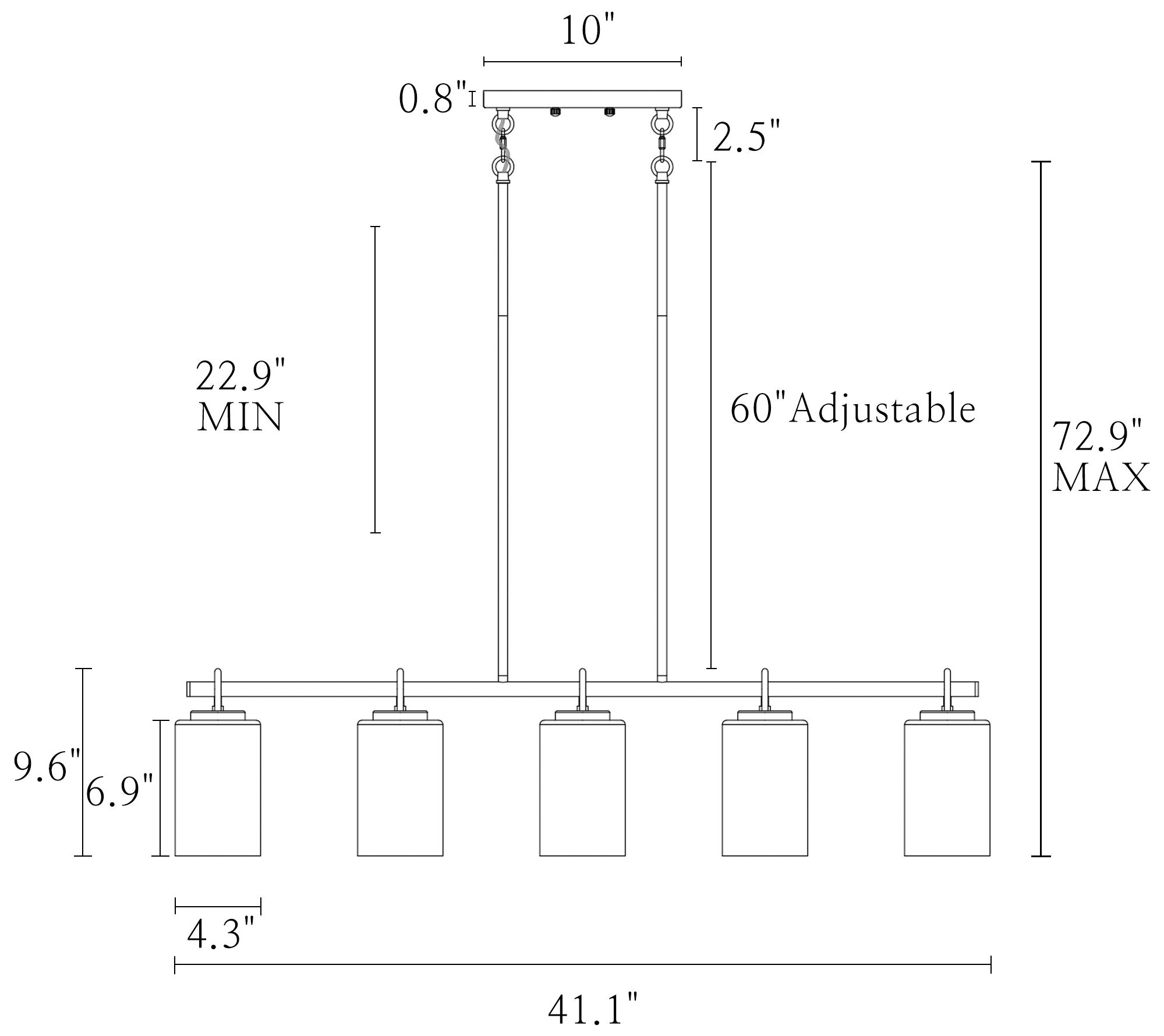 5-Lights 41.3"W Linear Metallic Gold Chandeliers