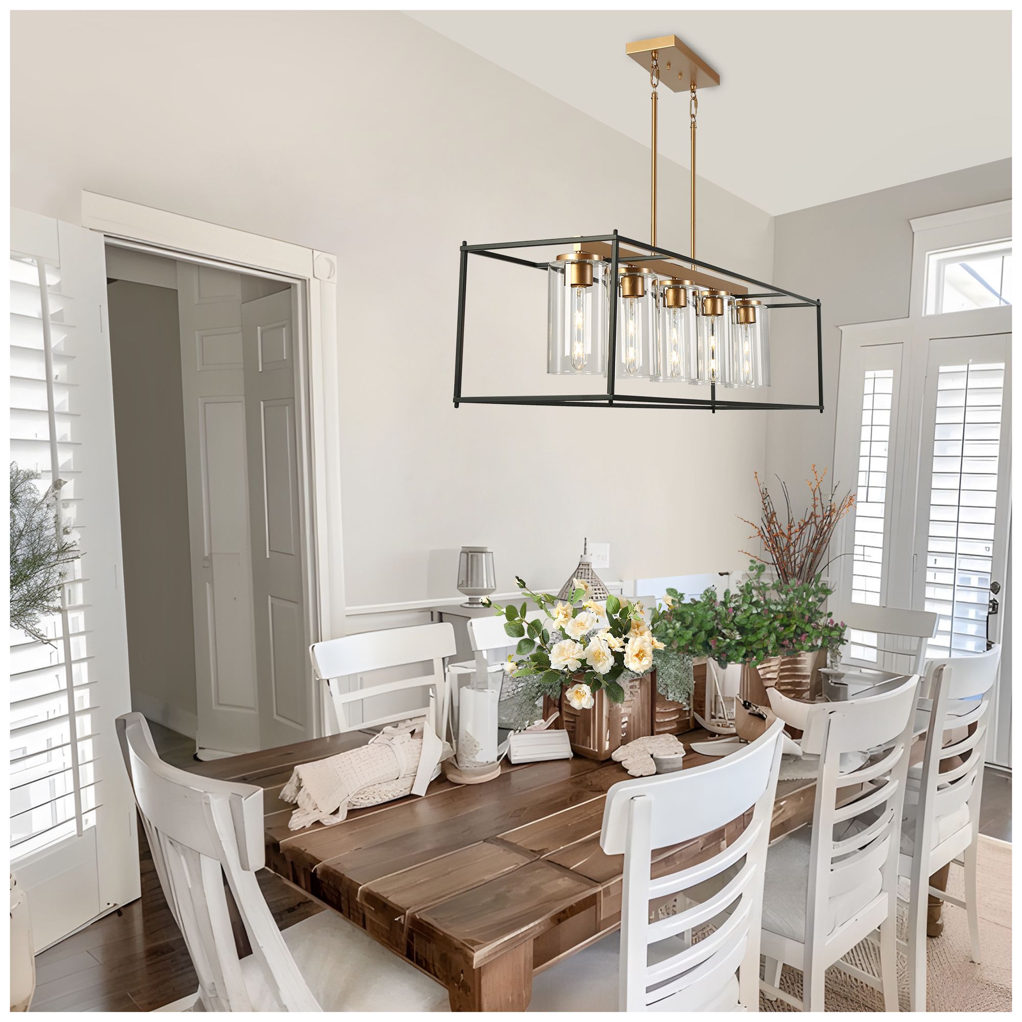 Image 7 5-Lights 49.2"W Linear Metallic Gold and Matt Black Chandeliers more views