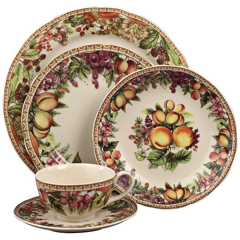 Image 1 5-Piece Fruit and Flower Porcelain Dinner Place Setting