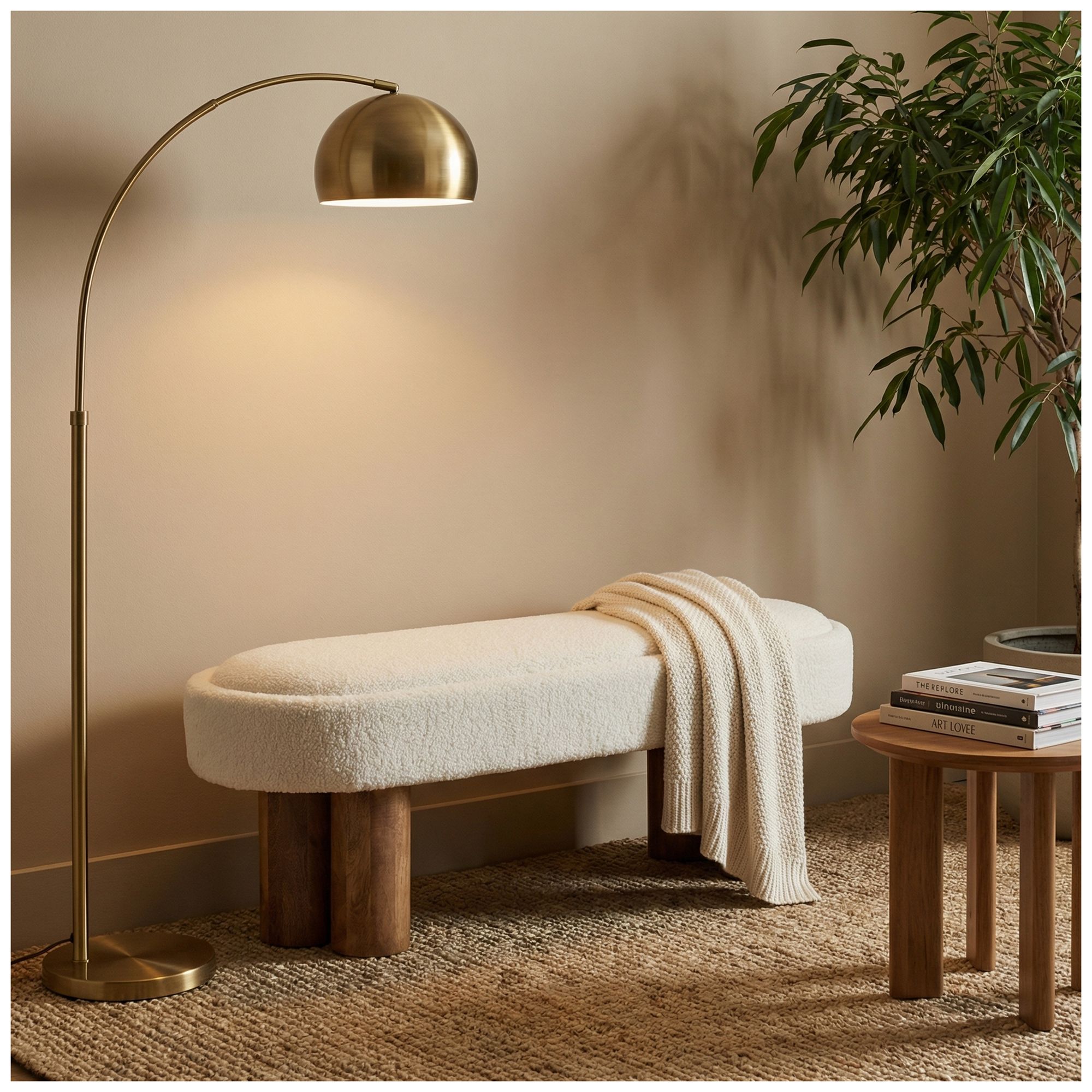 Image 4 50 in. Cream Upholstered Accent Bench with Solid Wood Frame more views