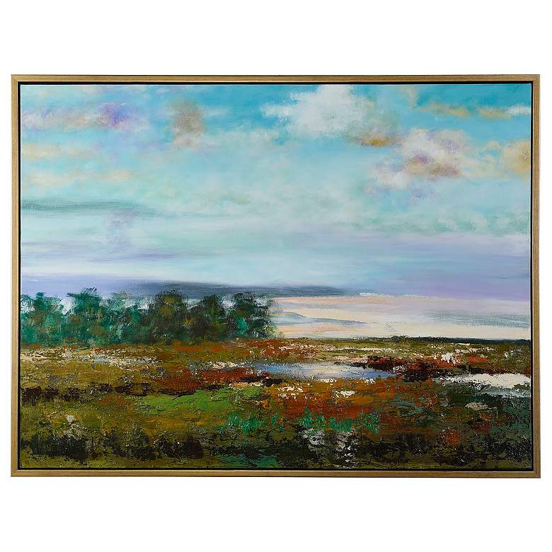 Image 2 50" x 38" Colorful View Gold Frame Hand Painted Canvas Wall Art