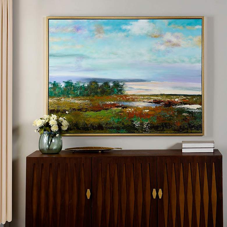 Image 7 50" x 38" Colorful View Gold Frame Hand Painted Canvas Wall Art more views