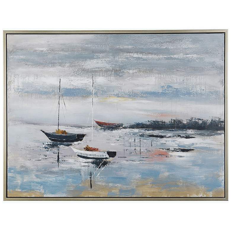 Image 1 50" x 38" Serene Sailing Hand Painted Canvas Wall Art