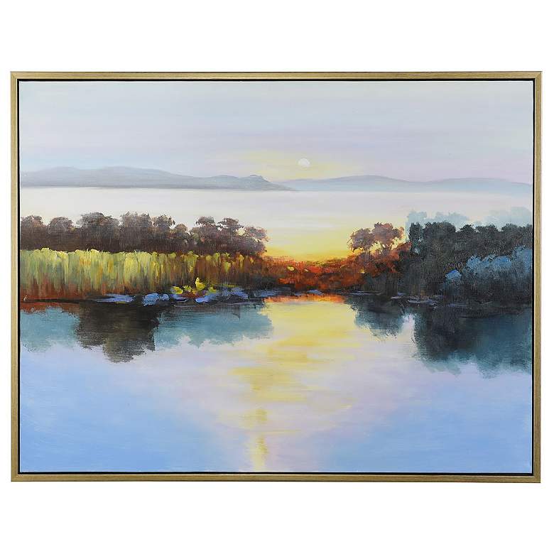 Image 1 50" x 38" Sunrise Over The Horizon Gold Frame Hand Painted Wall A
