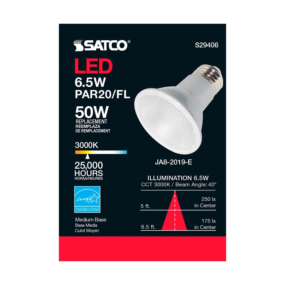 Image 6 50 Watt Equivalent Satco Clear 6.5W LED Dimmable Par 30 Bulb more views