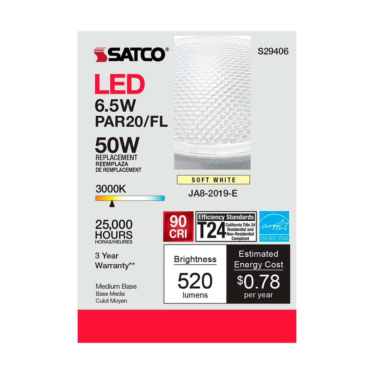Image 7 50 Watt Equivalent Satco Clear 6.5W LED Dimmable Par 30 Bulb more views