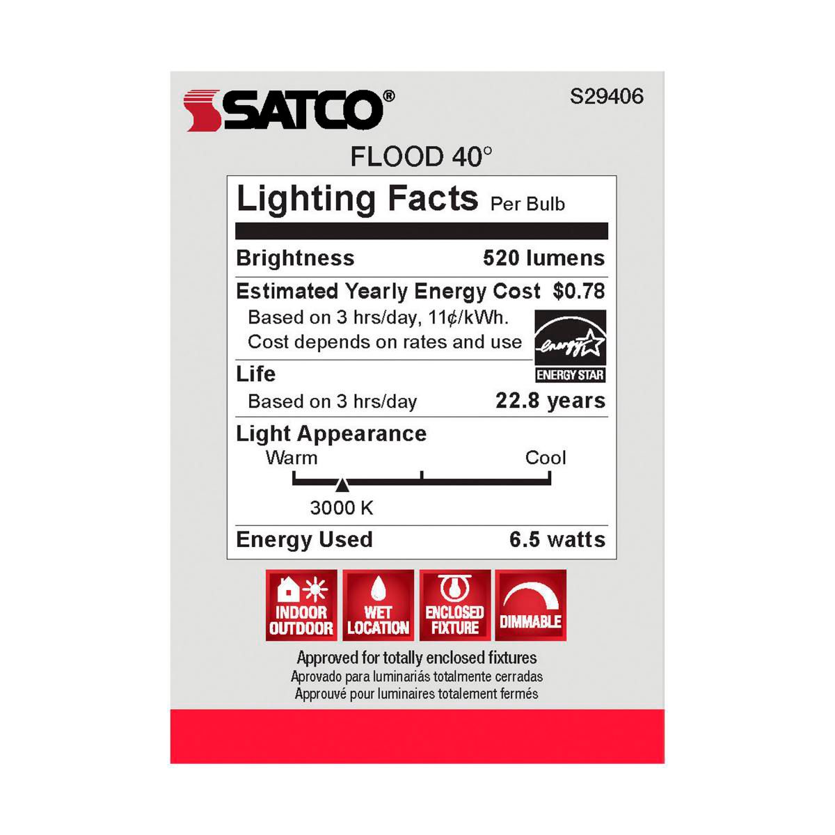 50 Watt Equivalent Satco Clear 6.5W LED Dimmable Par 30 Bulb in scene