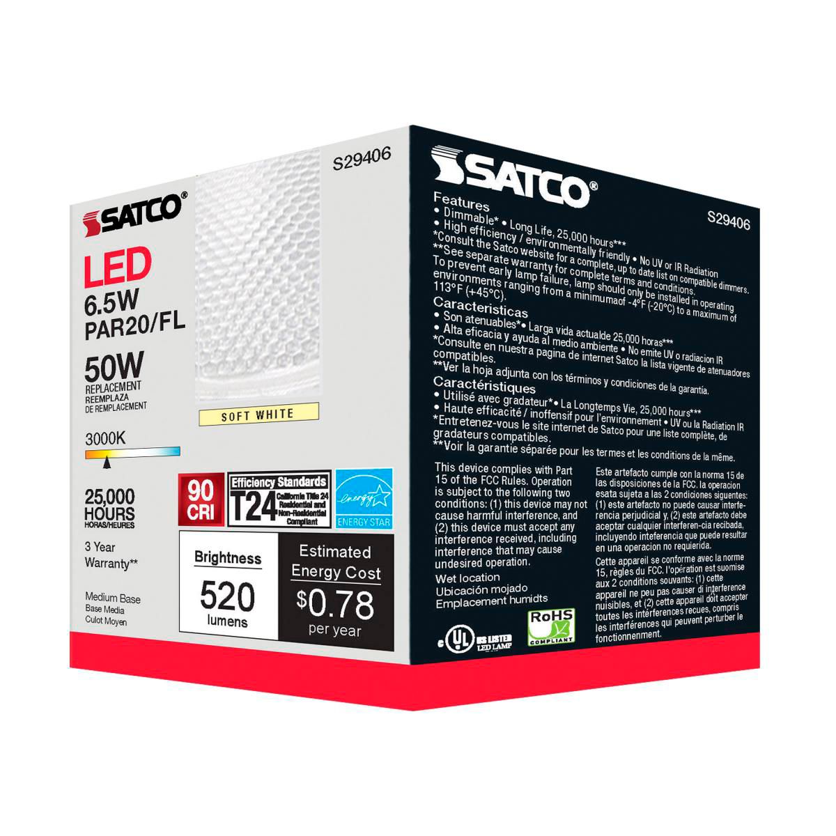 50 Watt Equivalent Satco Clear 6.5W LED Dimmable Par 30 Bulb in scene