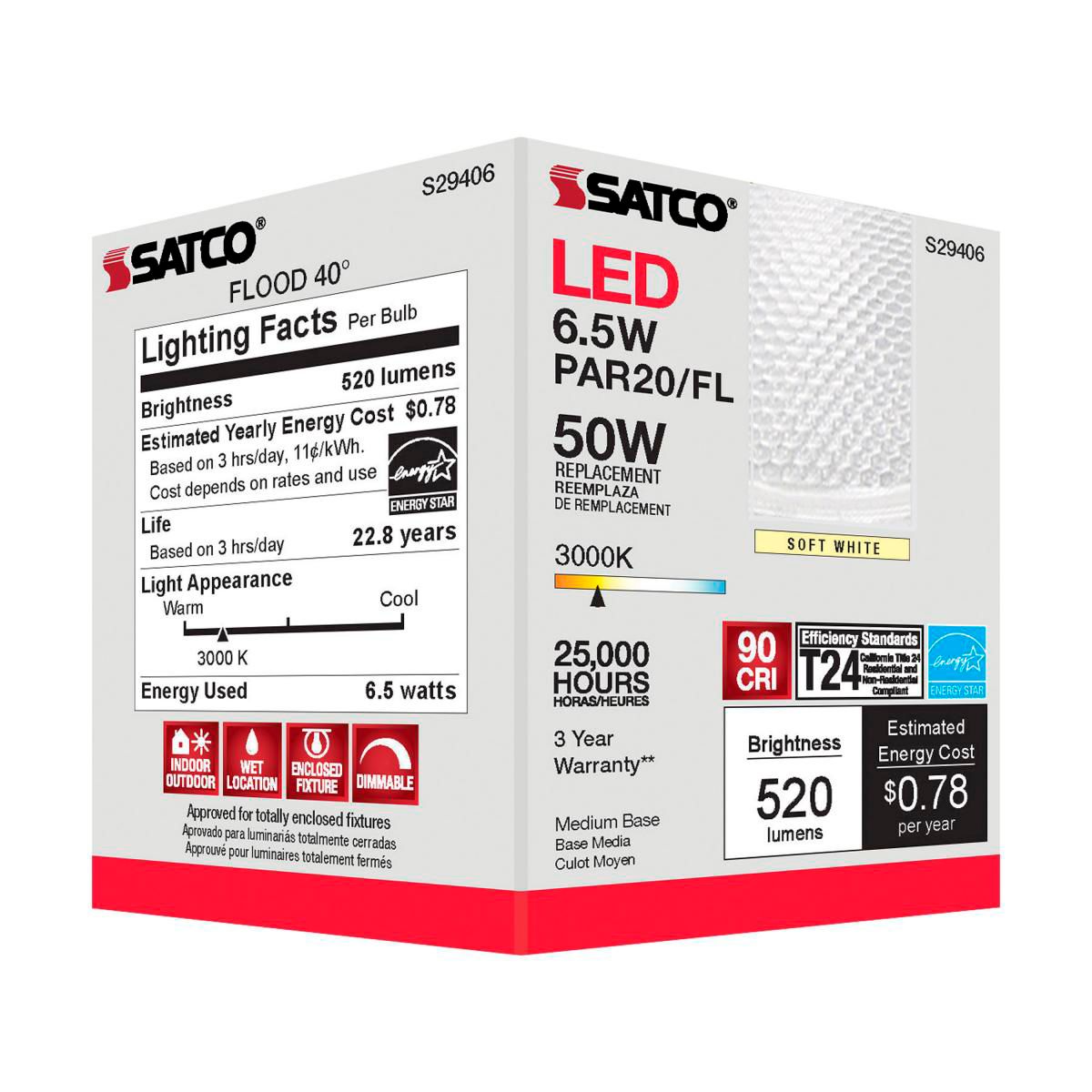 50 Watt Equivalent Satco Clear 6.5W LED Dimmable Par 30 Bulb in scene