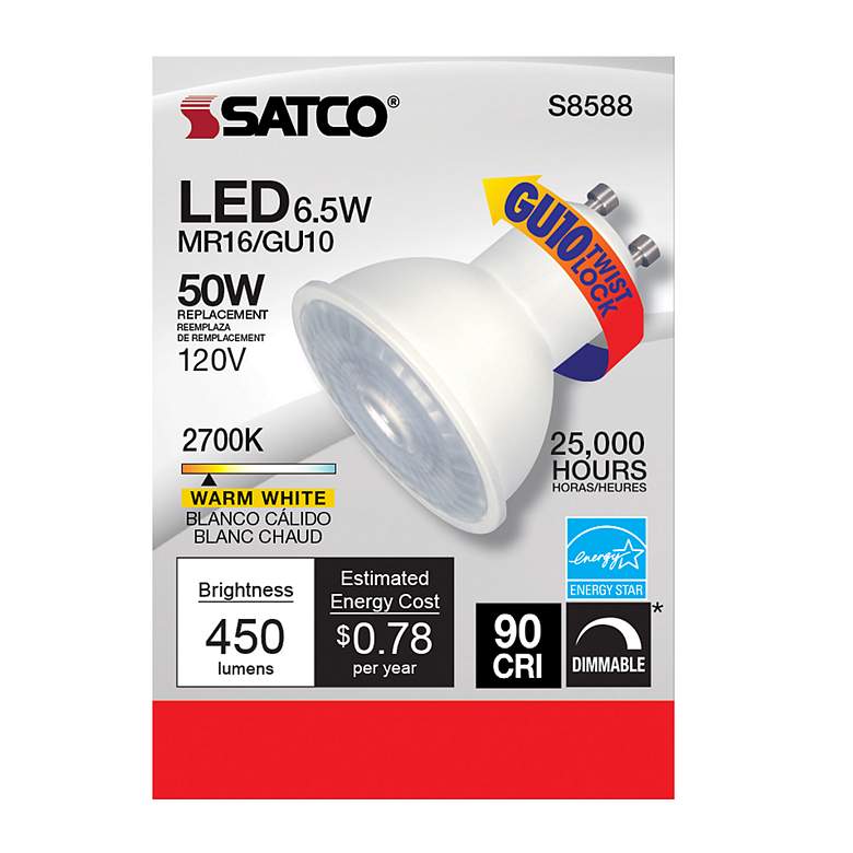 Image 3 50 Watt Equivalent Satco White 6.5W 450L LED Dimmable Bi-Pin more views