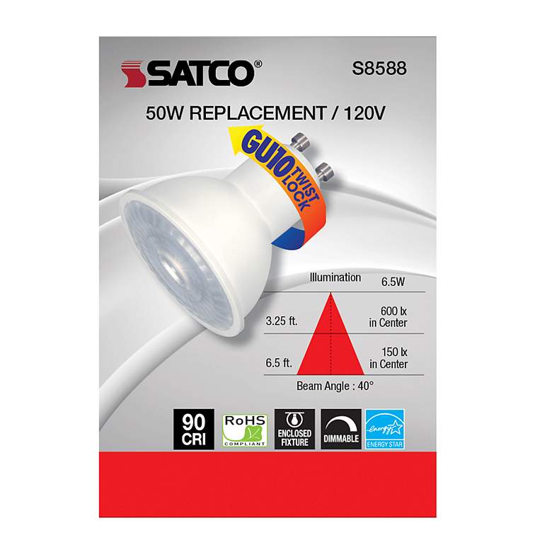 Image 4 50 Watt Equivalent Satco White 6.5W 450L LED Dimmable Bi-Pin more views