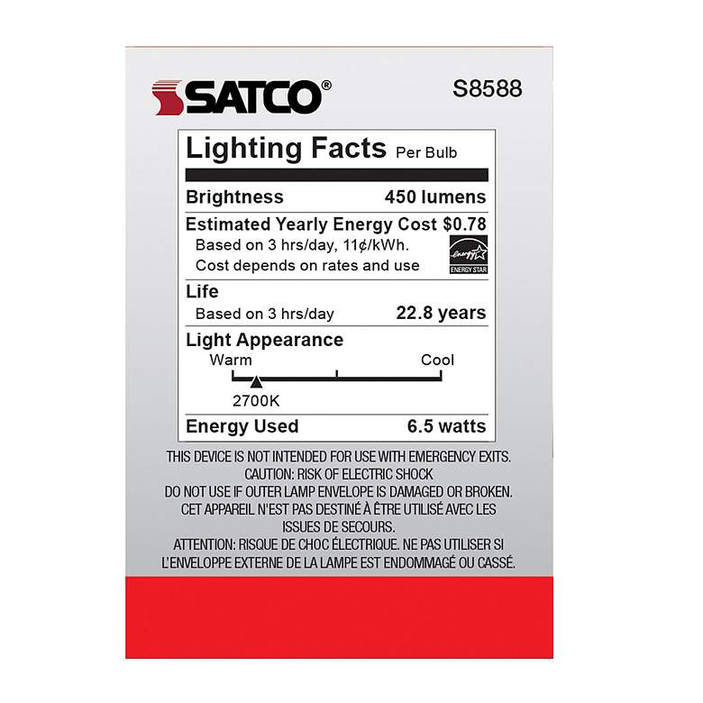 Image 6 50 Watt Equivalent Satco White 6.5W 450L LED Dimmable Bi-Pin more views