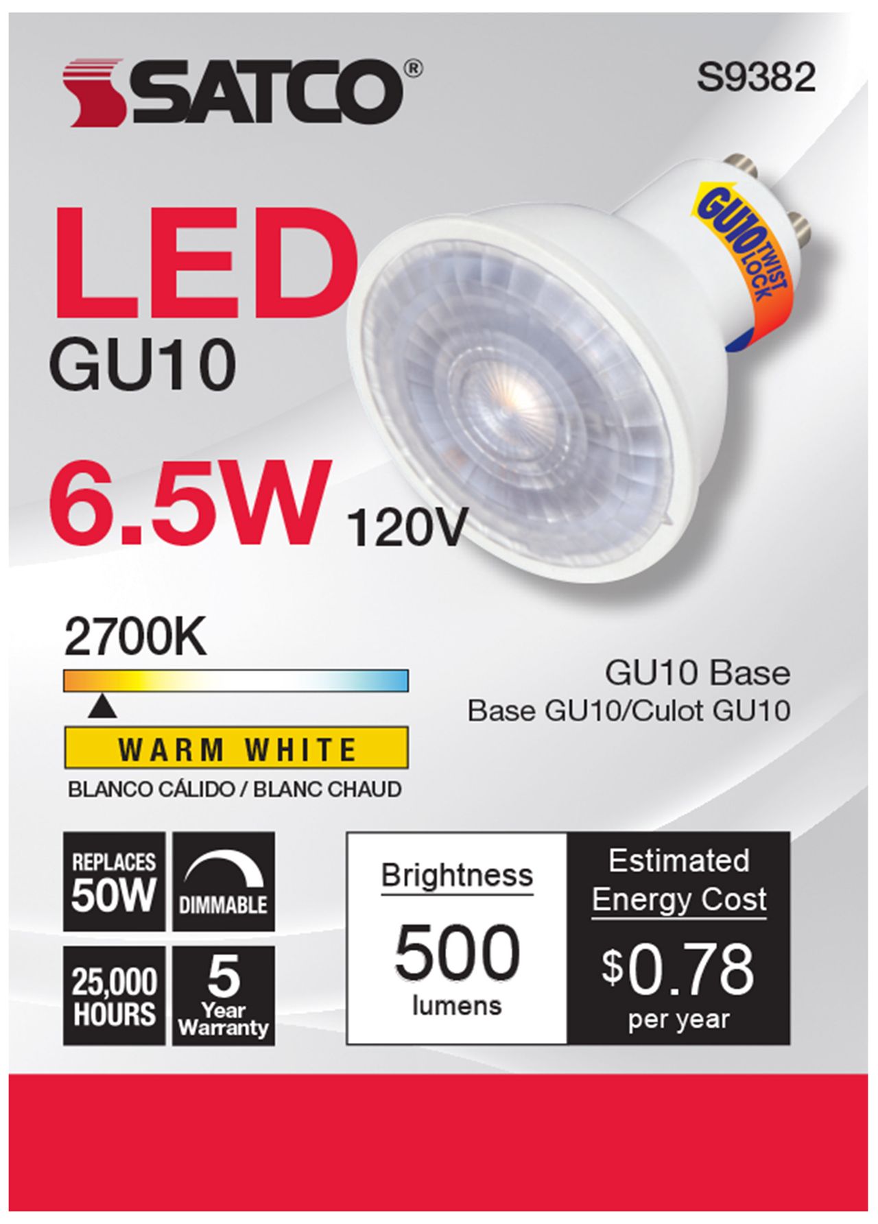 Image 3 50 Watt Equivalent Satco White 6.5W 500L LED Dimmable Bi-Pin Pack of 6 more views