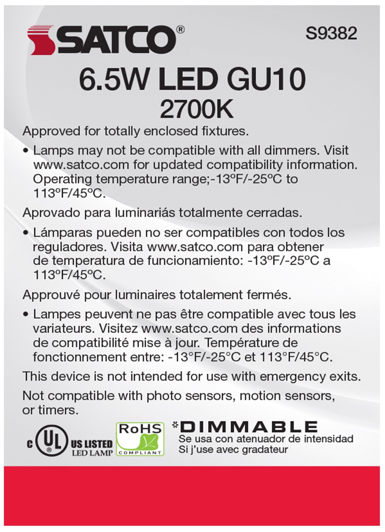 Image 6 50 Watt Equivalent Satco White 6.5W 500L LED Dimmable Bi-Pin Pack of 6 more views