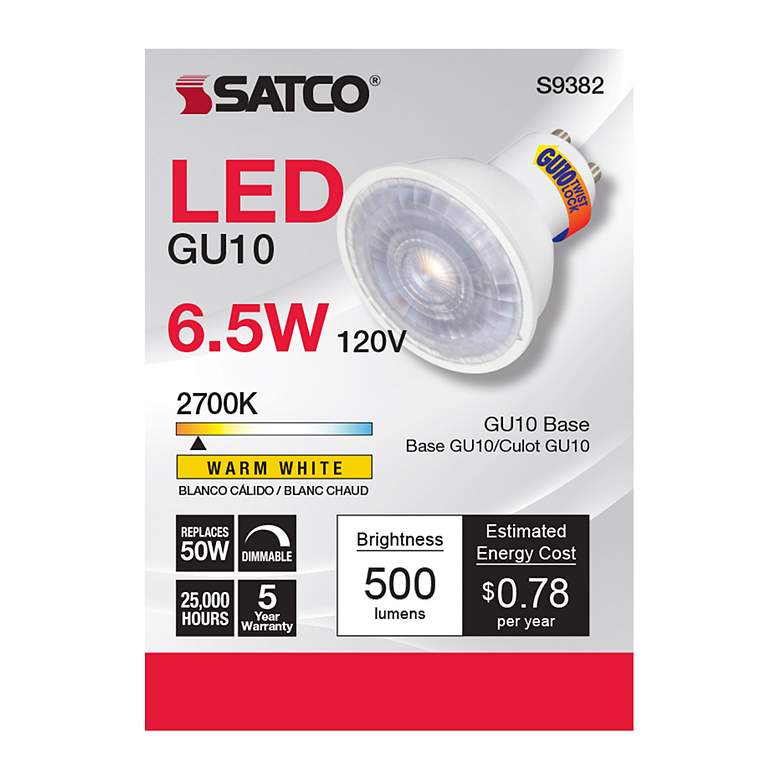 Image 3 50 Watt Equivalent Satco White 6.5W 500L LED Dimmable Bi-Pin more views