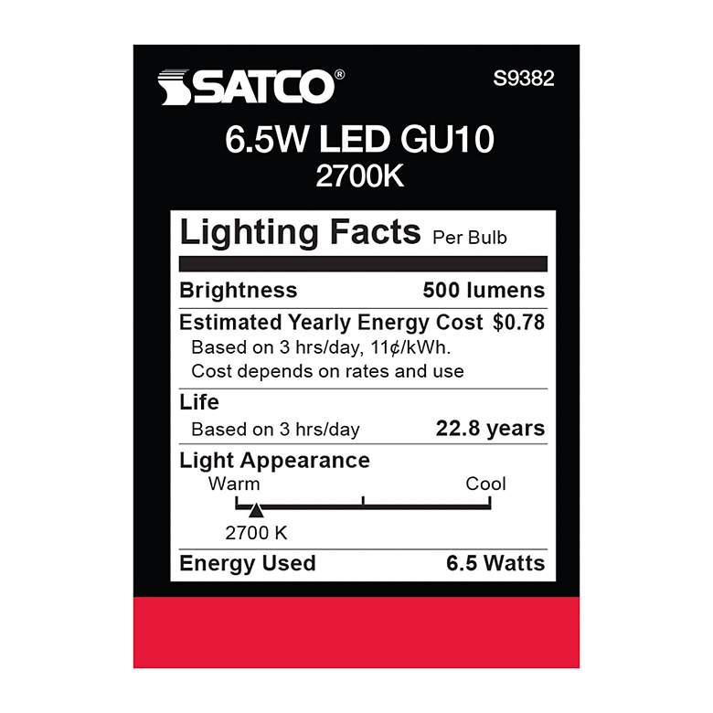 Image 5 50 Watt Equivalent Satco White 6.5W 500L LED Dimmable Bi-Pin more views