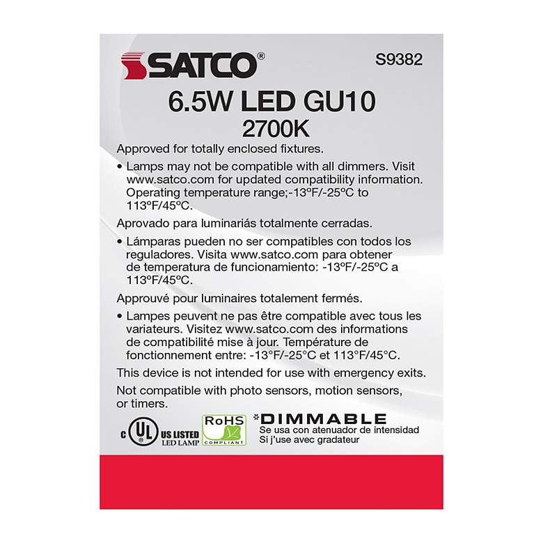 Image 6 50 Watt Equivalent Satco White 6.5W 500L LED Dimmable Bi-Pin more views
