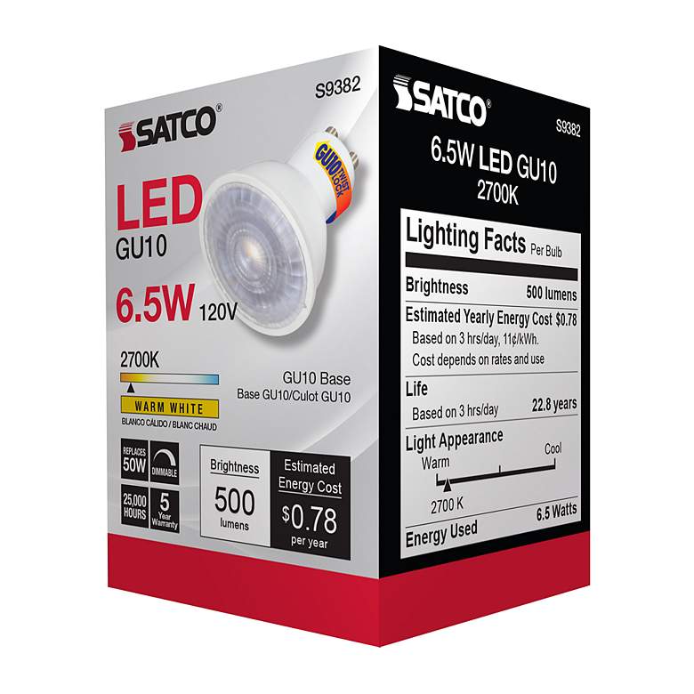 Image 7 50 Watt Equivalent Satco White 6.5W 500L LED Dimmable Bi-Pin more views