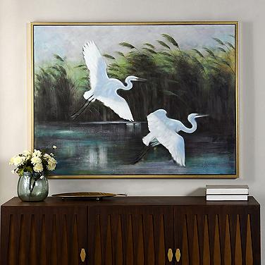50" x 38" Airborne Gold Frame Hand Painted Canvas Wall Art
