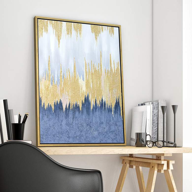 Image 1 Golden Rain 40"H Textured Metallic Framed Canvas Wall Art in scene