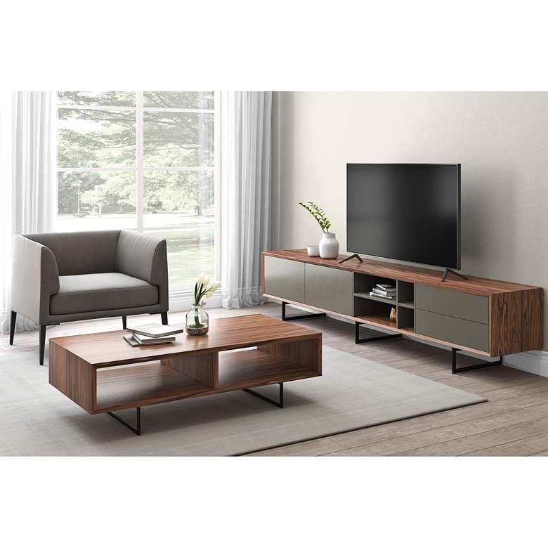 Image 1 Anderson 70 3/4"W Walnut Gray 1-Door 2-Drawer Media Stand in scene