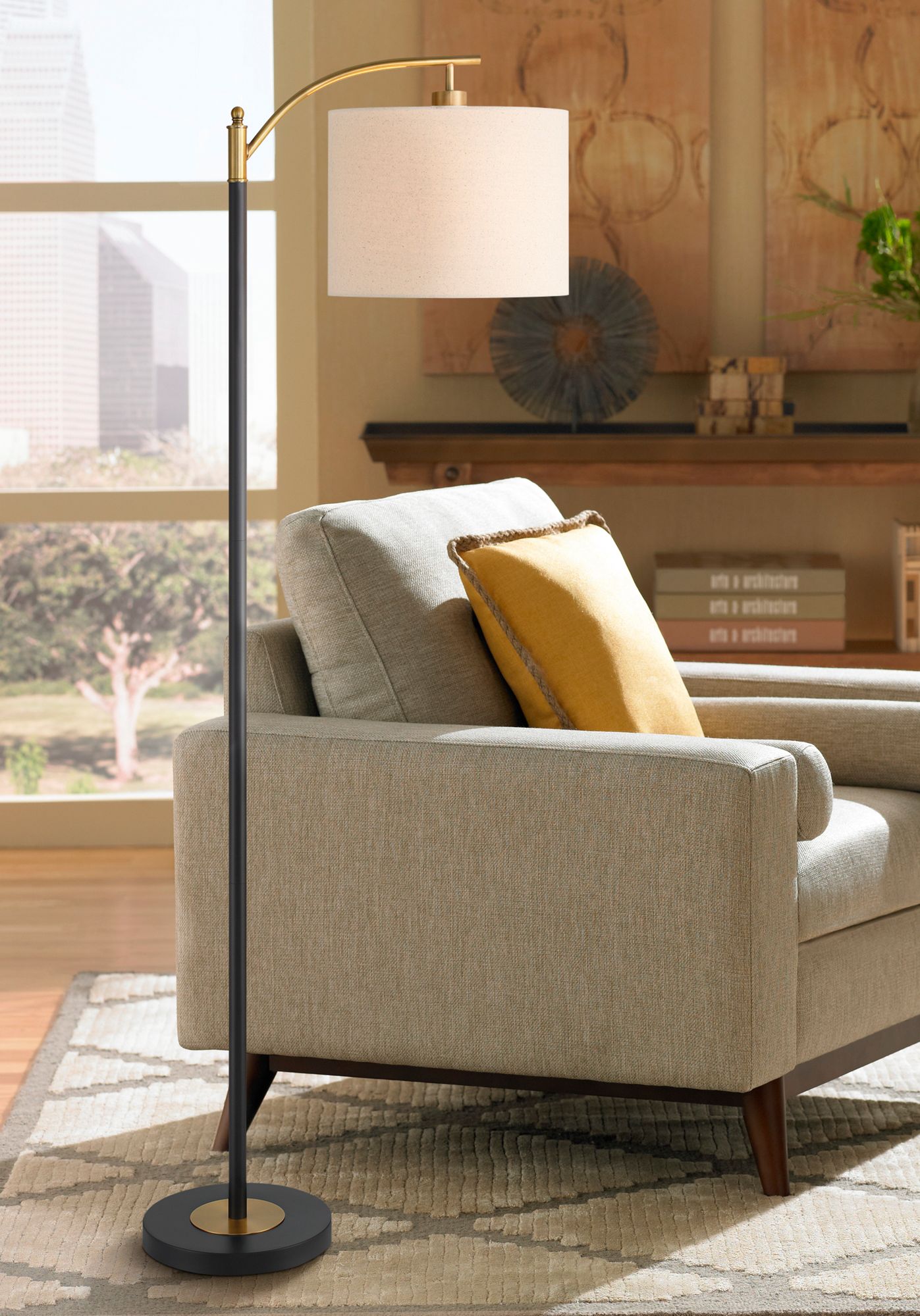 Image 1 360 Lighting Rayna 61 1/2" High Black and Gold Downbridge Floor Lamp in scene