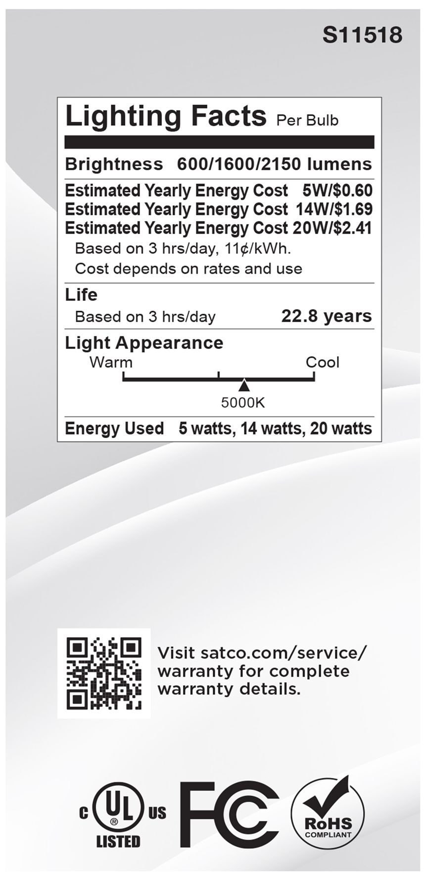 Image 5 50W-100W-150W Equivalent 5W-14W-20W Standard Base 3-Way Light Bulb by Satco more views