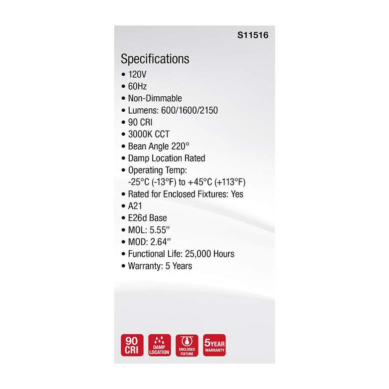 Image 6 50W-100W-150W Equivalent 5W-14W-20W Standard Base 3-Way Light Bulb by Satco more views