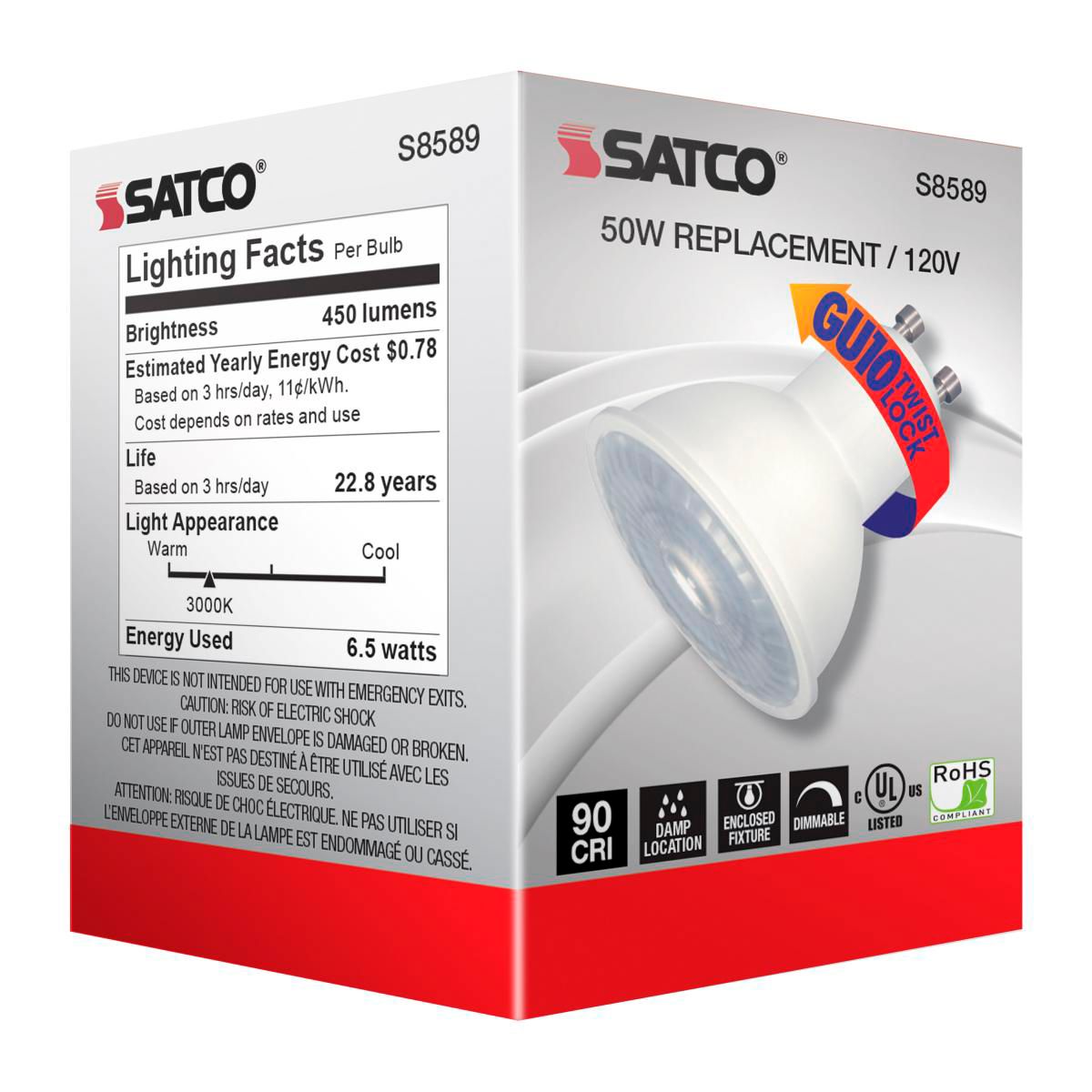 50W Equivalent 6.5W 3000K LED Dimmable Bi-Pin MR16 Light Bulb by Satco in scene