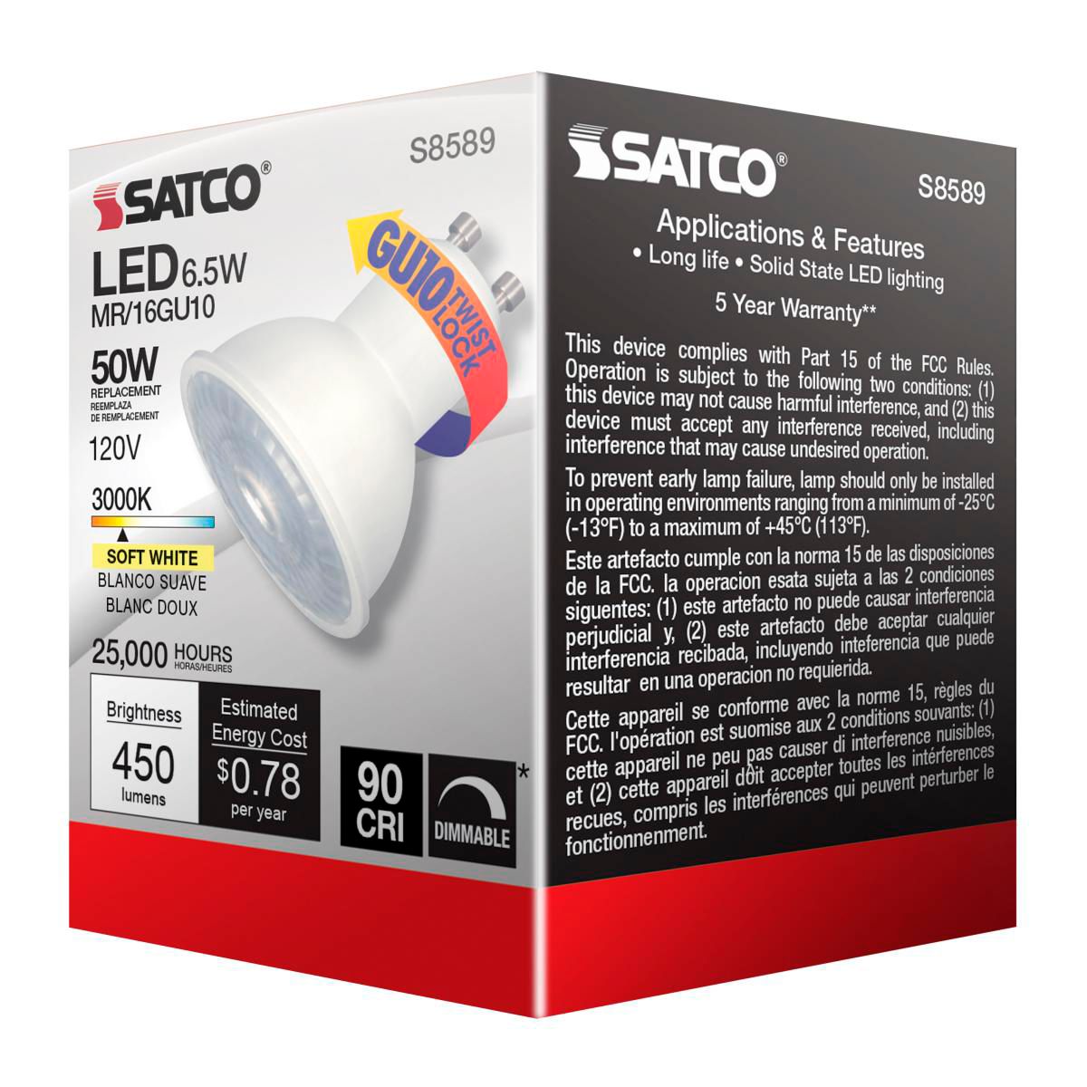 50W Equivalent 6.5W 3000K LED Dimmable Bi-Pin MR16 Light Bulb by Satco in scene