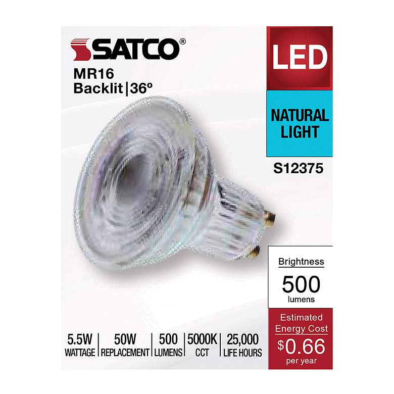 Image 3 50W Equivalent Satco Clear 5.5W 5000K LED Dimmable Bi-Pin more views