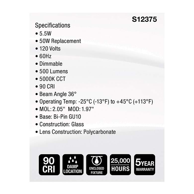Image 5 50W Equivalent Satco Clear 5.5W 5000K LED Dimmable Bi-Pin more views