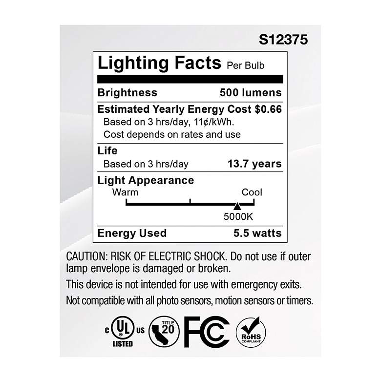 Image 6 50W Equivalent Satco Clear 5.5W 5000K LED Dimmable Bi-Pin more views