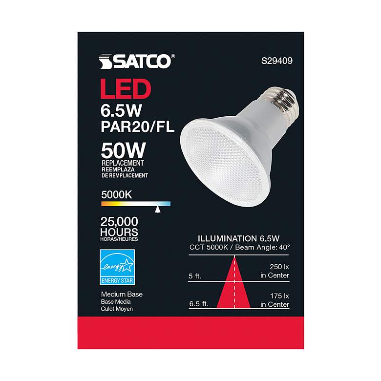 Image 5 50W Equivalent Satco Clear 6.5W LED Dimmable Standard Bulb more views