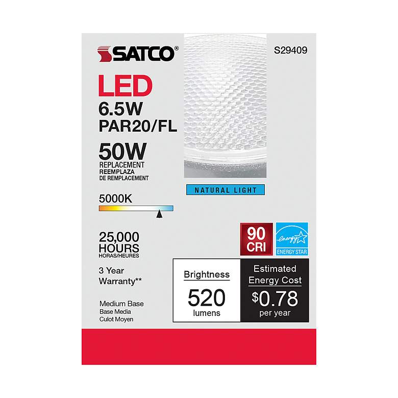 Image 6 50W Equivalent Satco Clear 6.5W LED Dimmable Standard Bulb more views
