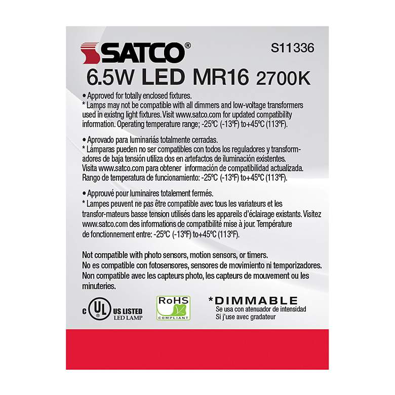 Image 6 50W Equivalent Satco Gray 6.5W 2700K 450L LED Dimmable GU5.3 more views