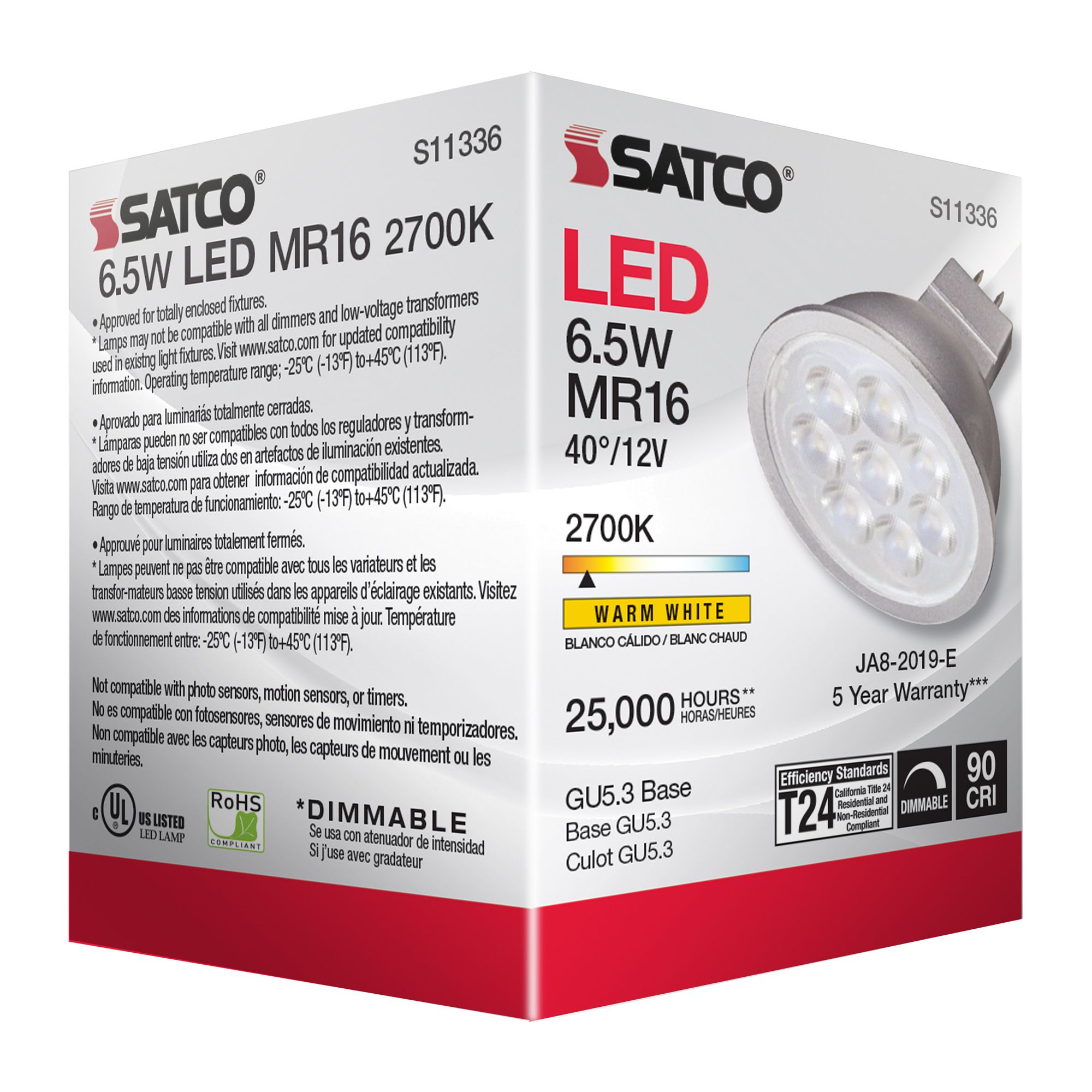 50W Equivalent Satco Gray 6.5W 2700K 450L LED Dimmable GU5.3 in scene