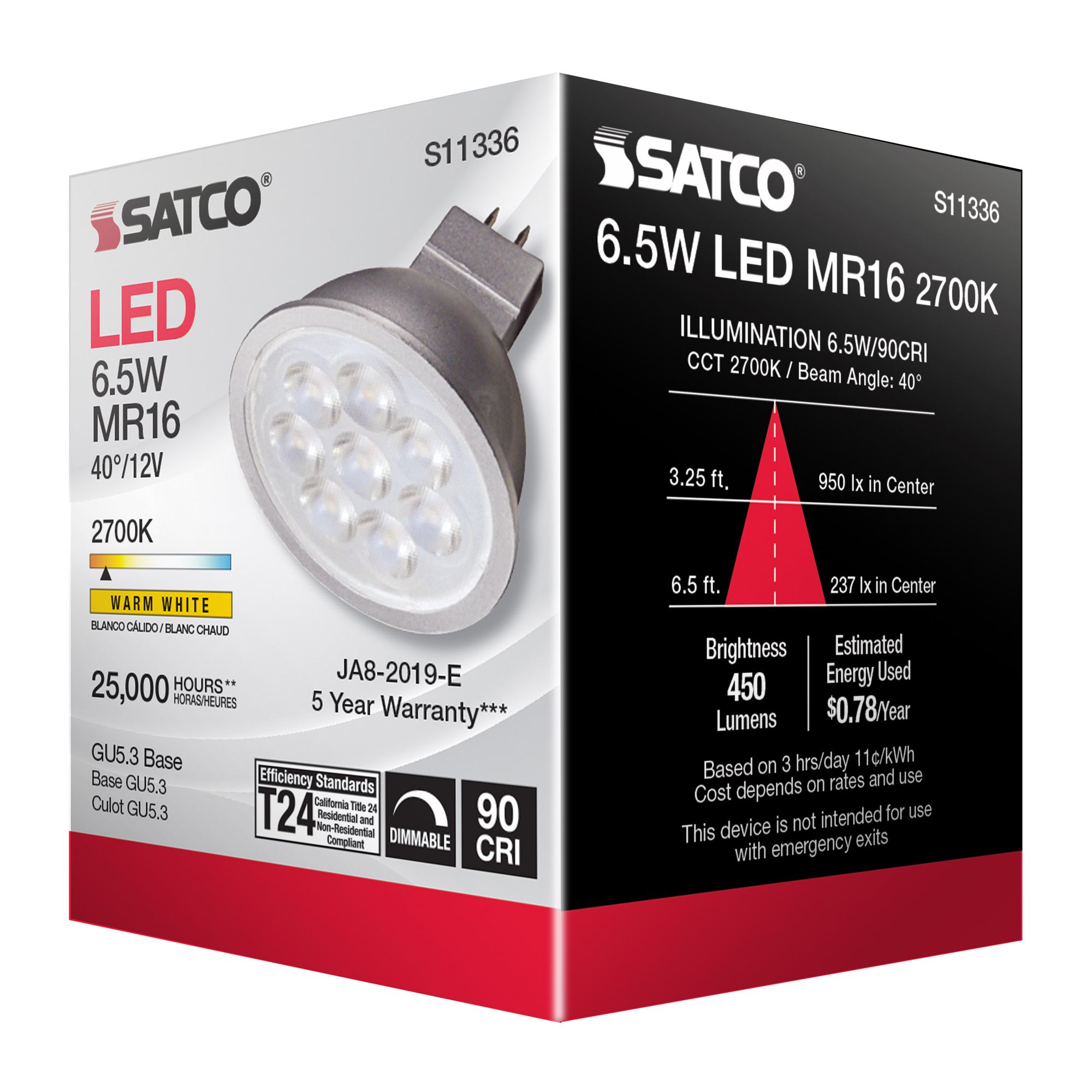 50W Equivalent Satco Gray 6.5W 2700K 450L LED Dimmable GU5.3 in scene