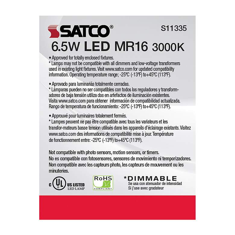 Image 6 50W Equivalent Satco Gray 6.5W LED 3000K 450L Dimmable GU5.3 more views