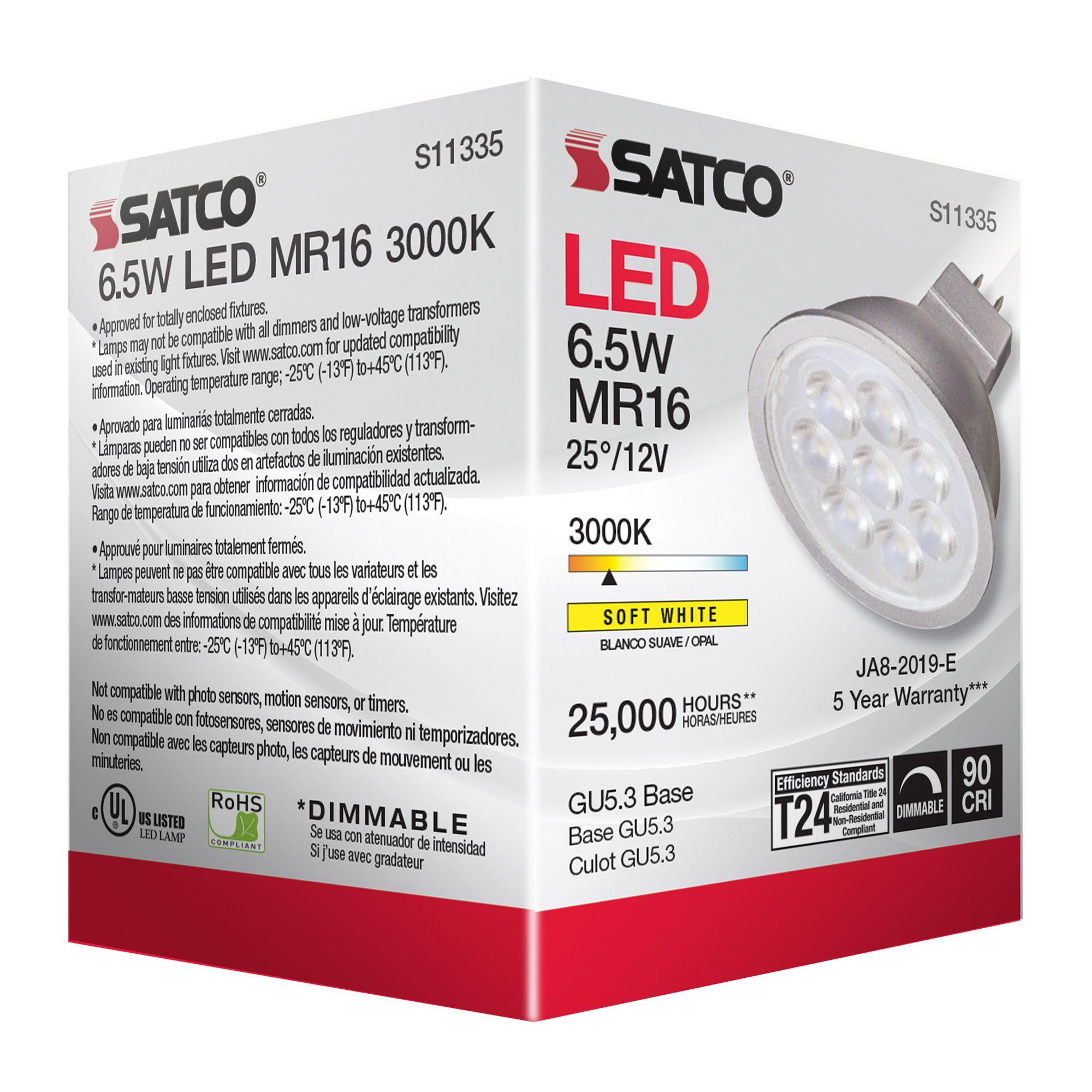 50W Equivalent Satco Gray 6.5W LED 3000K 450L Dimmable GU5.3 in scene
