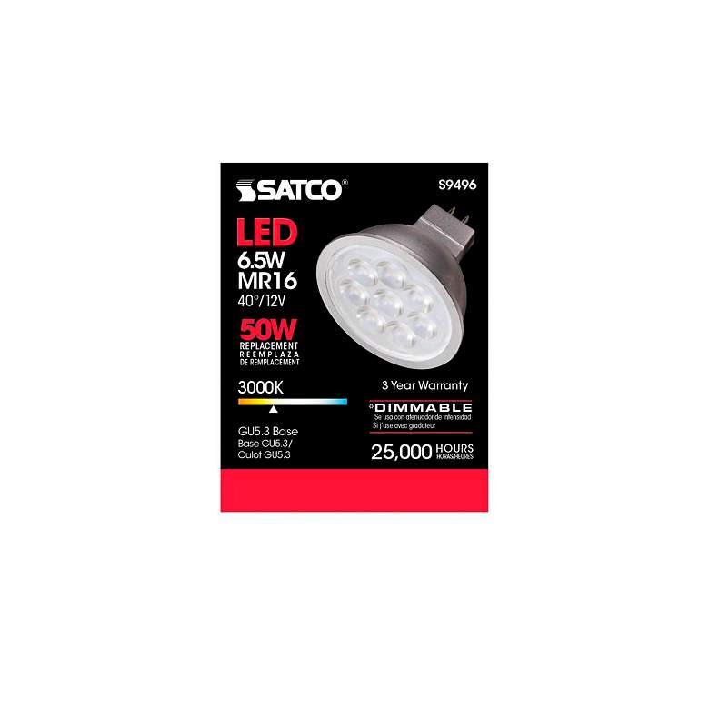 Image 3 50W Equivalent Satco Gray 6.5W LED 3000K 500L Dimmable GU5.3 more views