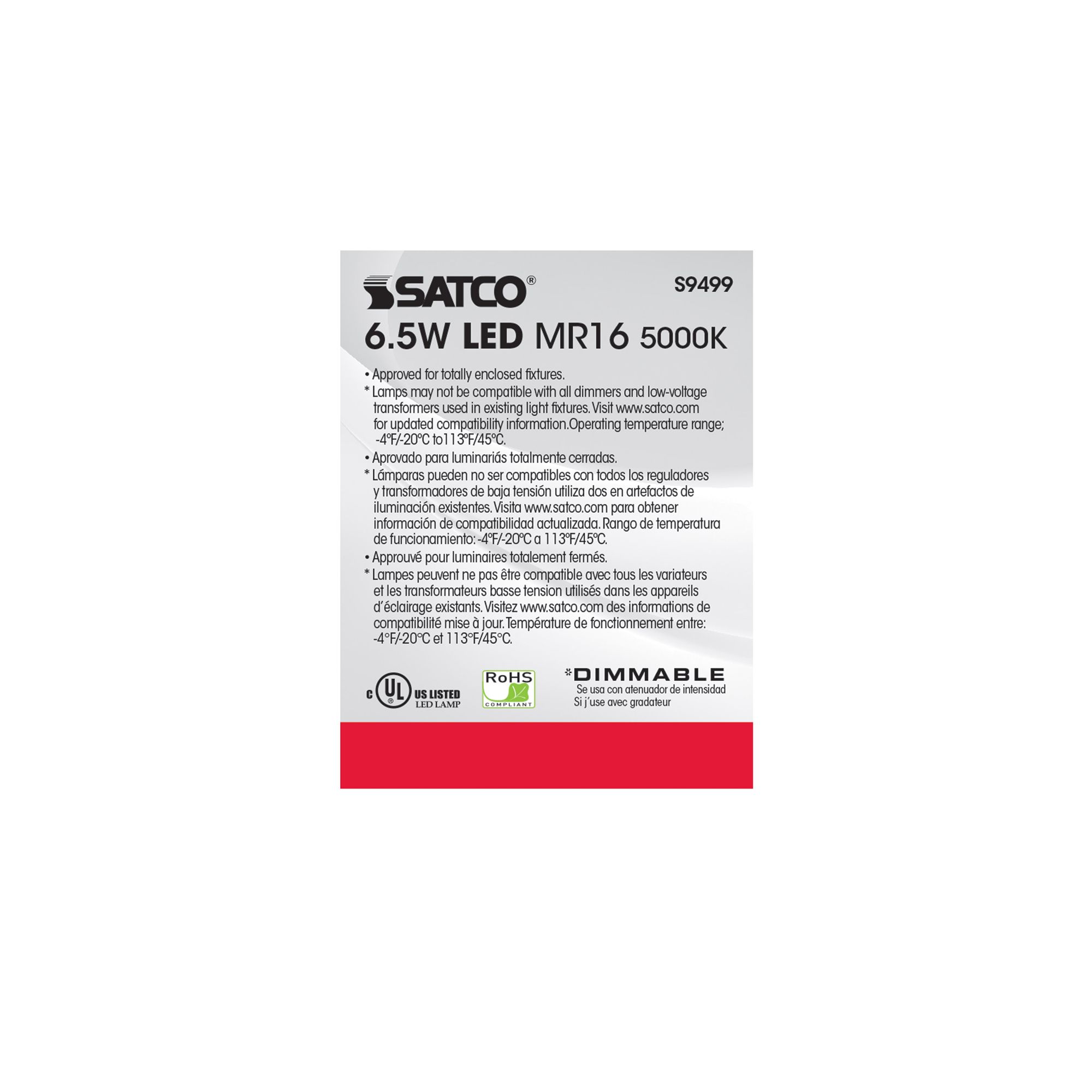 Image 6 50W Equivalent Satco Gray 6.5W LED 5000K 500L Dimmable GU5.3 more views