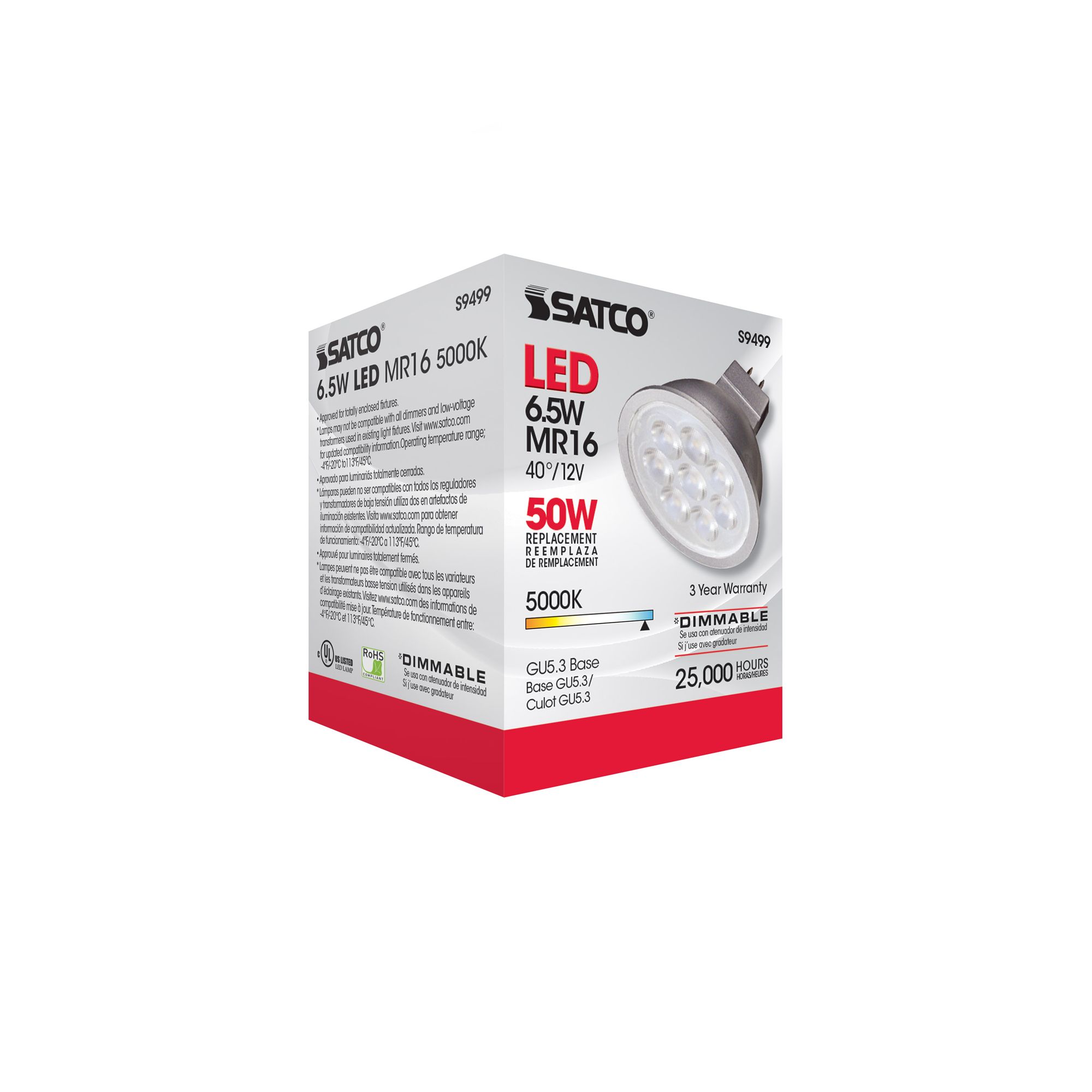 Image 7 50W Equivalent Satco Gray 6.5W LED 5000K 500L Dimmable GU5.3 more views