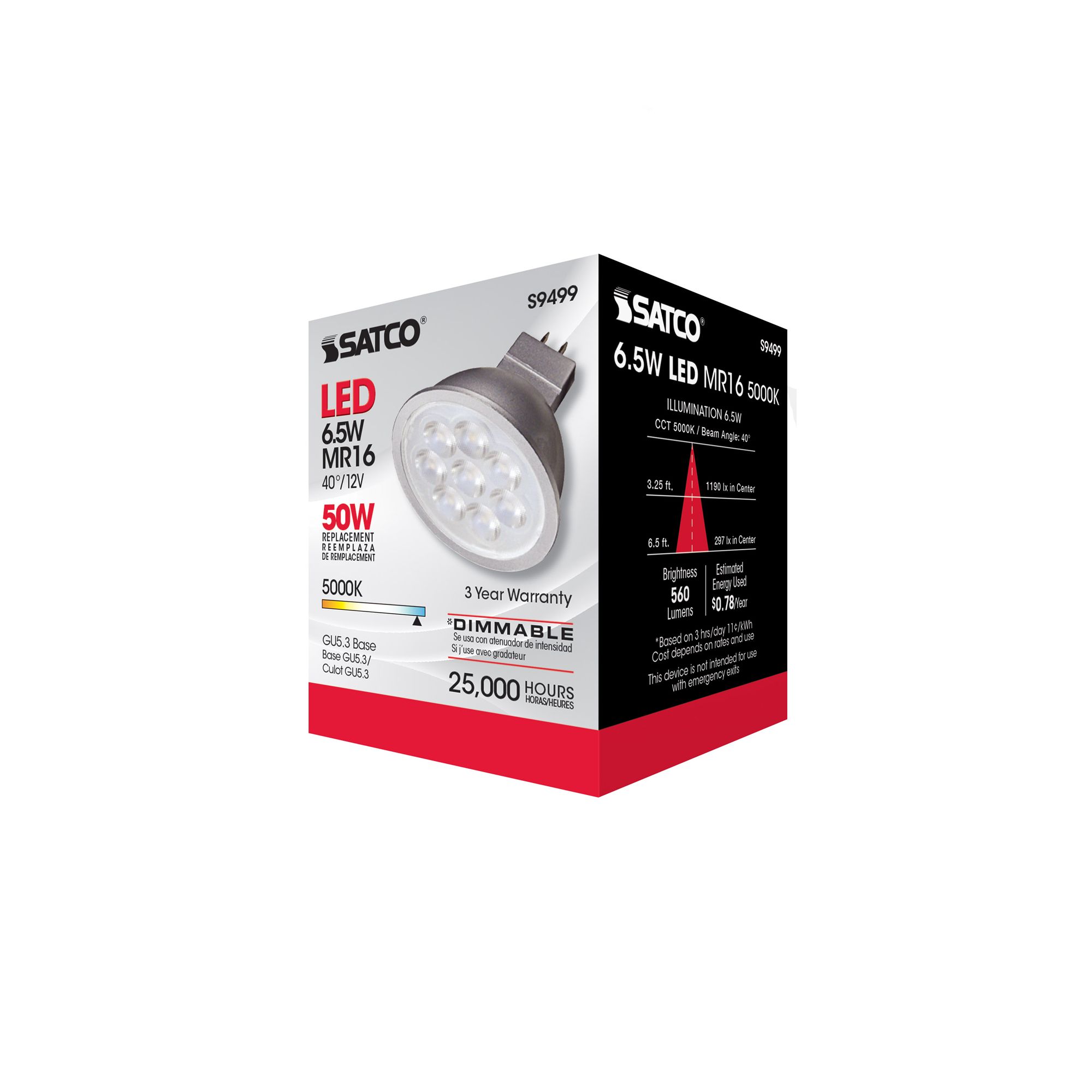 50W Equivalent Satco Gray 6.5W LED 5000K 500L Dimmable GU5.3 in scene