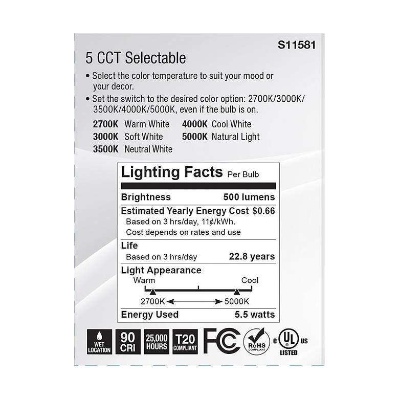 Image 6 50W Equivalent Satco Silver 5.5W LED Dimmable Standard Bulb more views