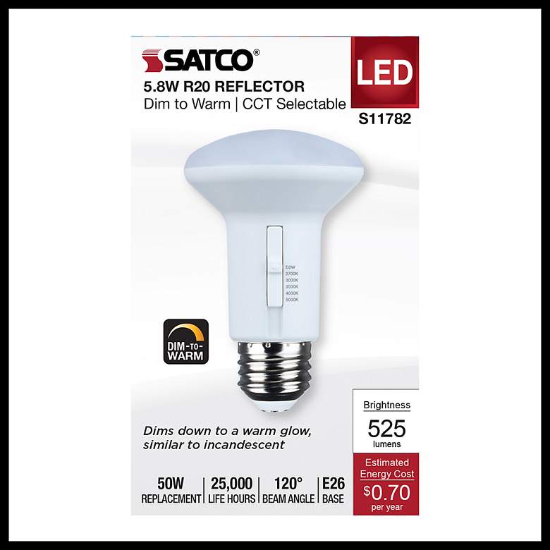 Image 4 50W Equivalent Satco White 5.8W LED Dimmable Standard Bulb more views