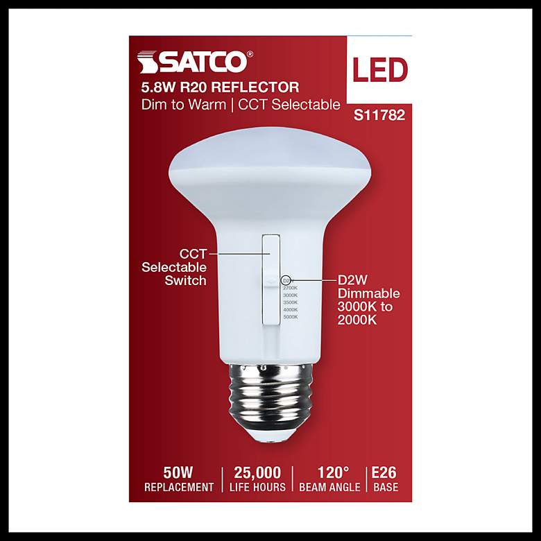 Image 5 50W Equivalent Satco White 5.8W LED Dimmable Standard Bulb more views