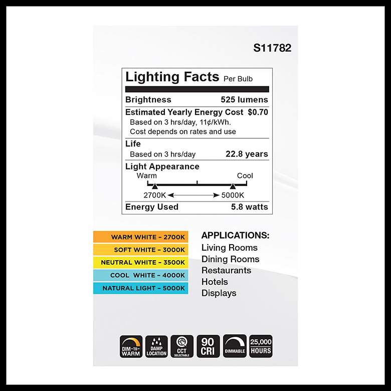 Image 6 50W Equivalent Satco White 5.8W LED Dimmable Standard Bulb more views